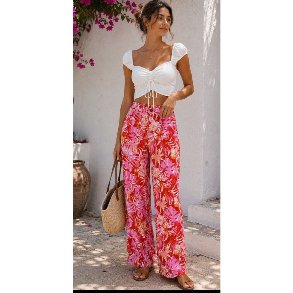 Marc New York Andrew Marc Tropical Floral Pull On Wide Leg Pants M